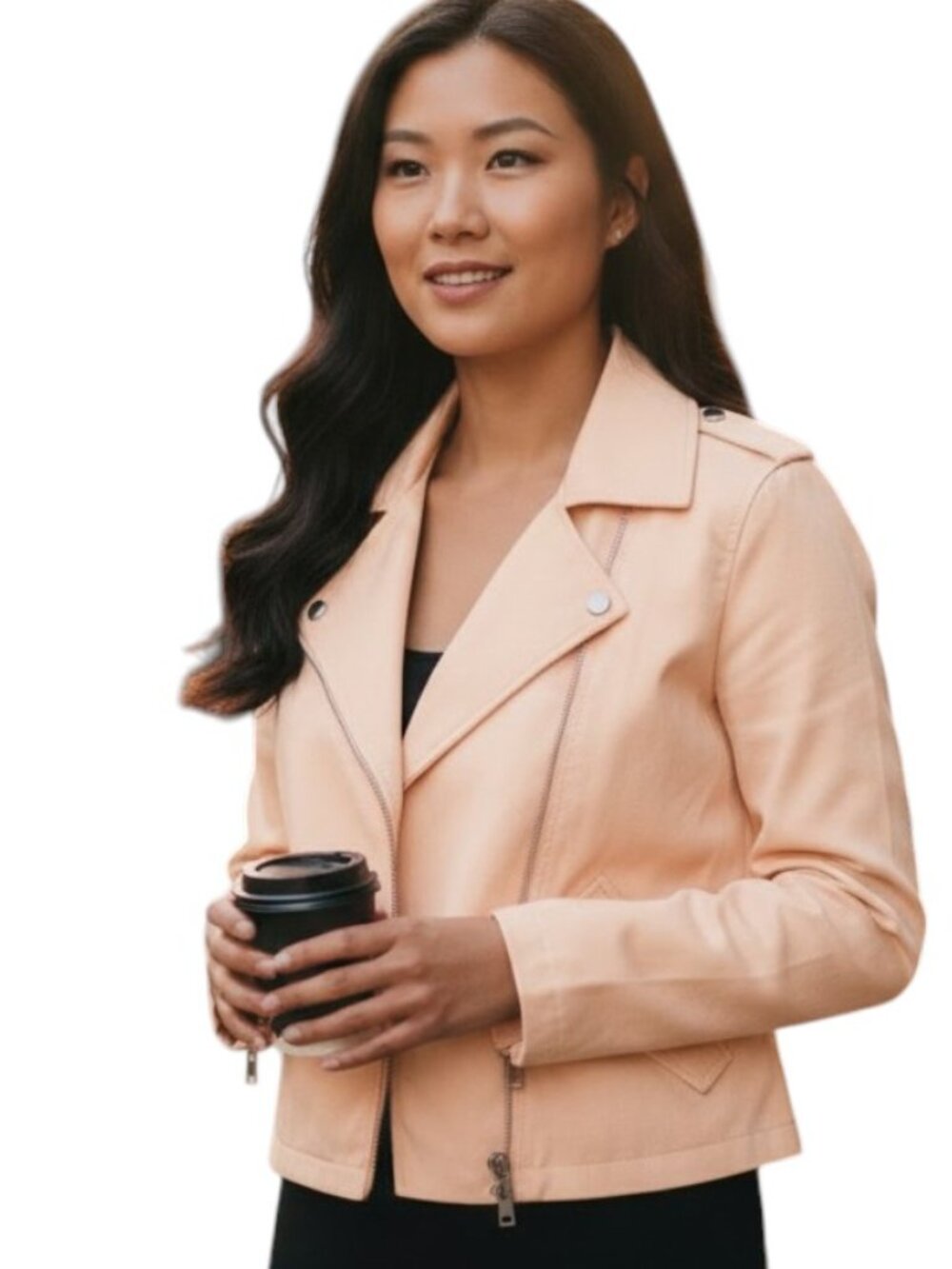 Sanctuary Jacket Womens M Peach Pink Lyocell Moto Biker Full Zip Casual